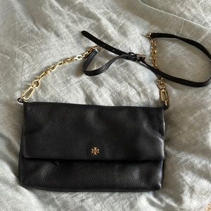 Tory Burch Black Leather fold over cross body